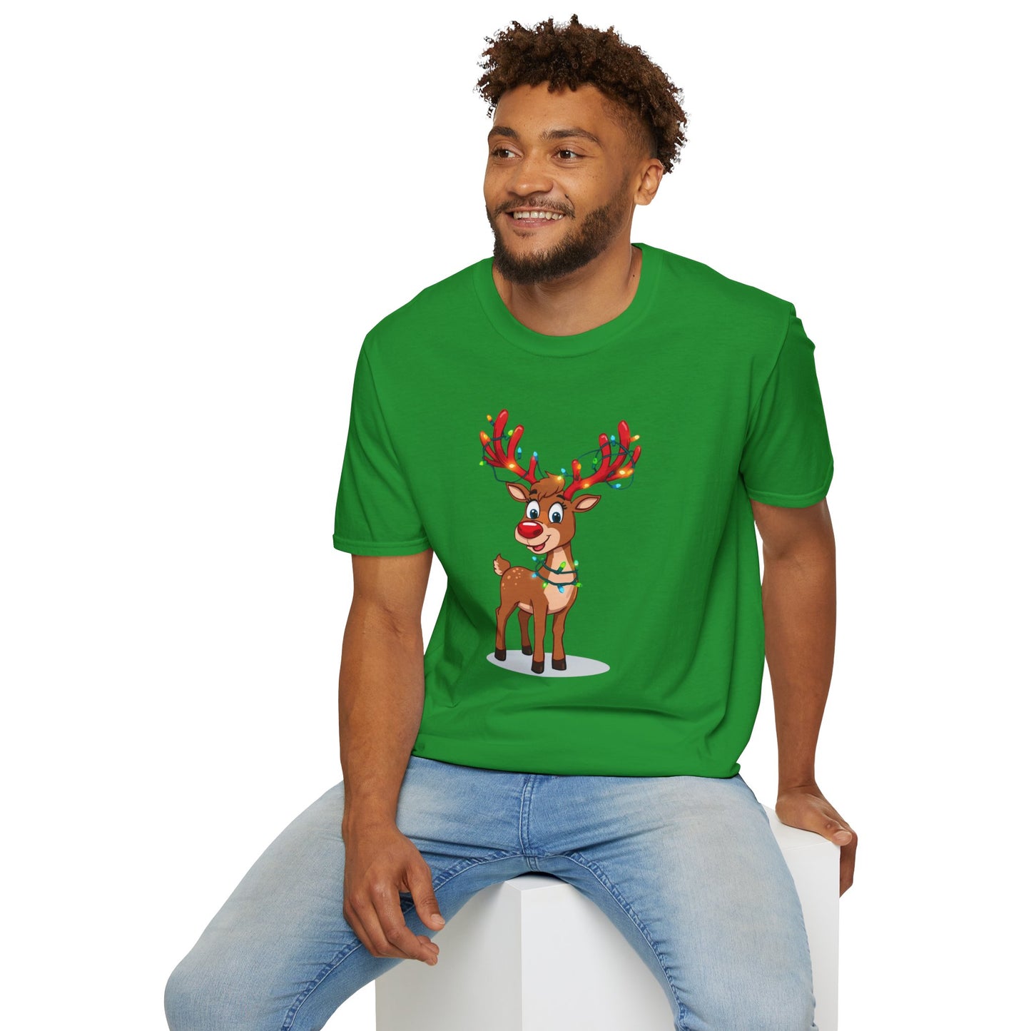 Smiling Reindeer with Christmas Lights Shirt, Family Christmas Shirts, Christmas T Shirt, Holiday Shirt, Cute Xmas Shirt for the family, Holiday Gift