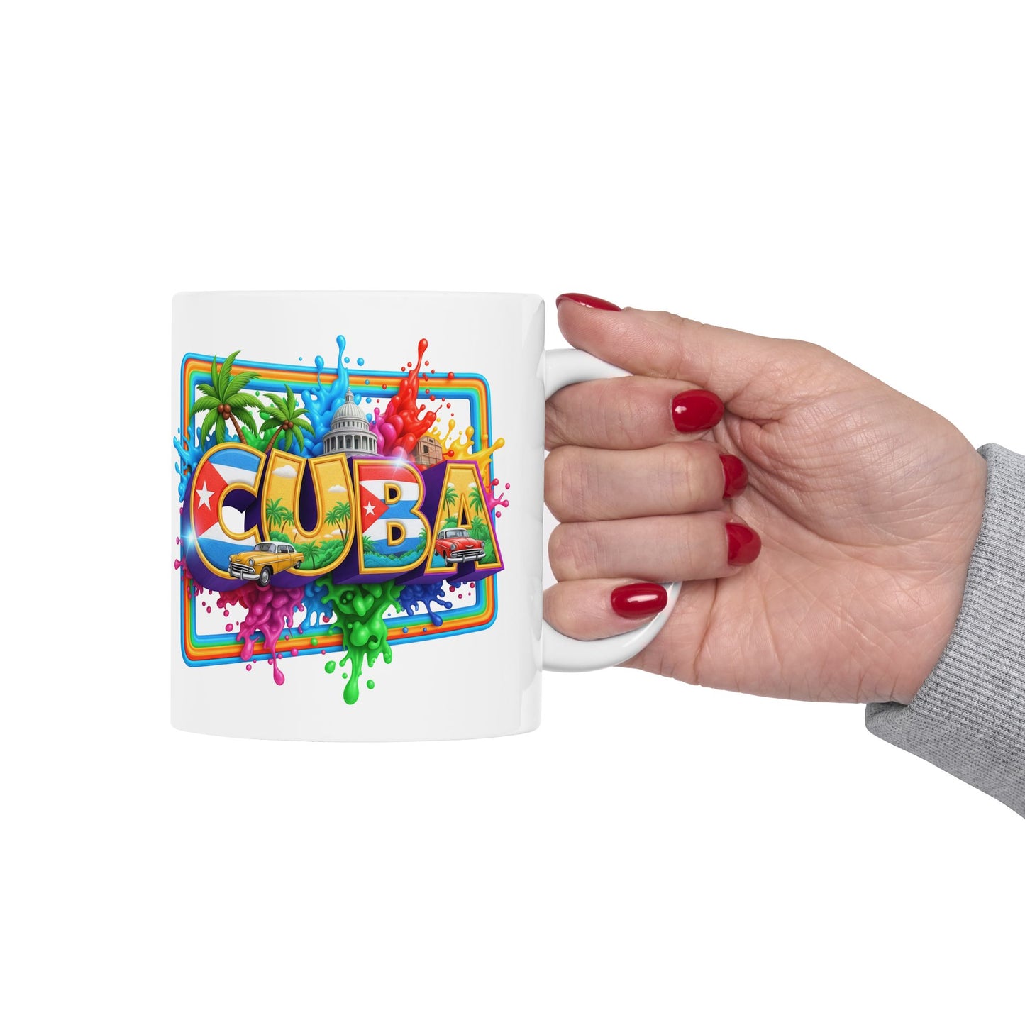 Colorful Cuban Flag Ceramic Mug, 11oz 15oz - Vibrant Cuba Souvenir Coffee Cup, Patriotic Tea Mug, Cuban American Gift, Kitchen Decor