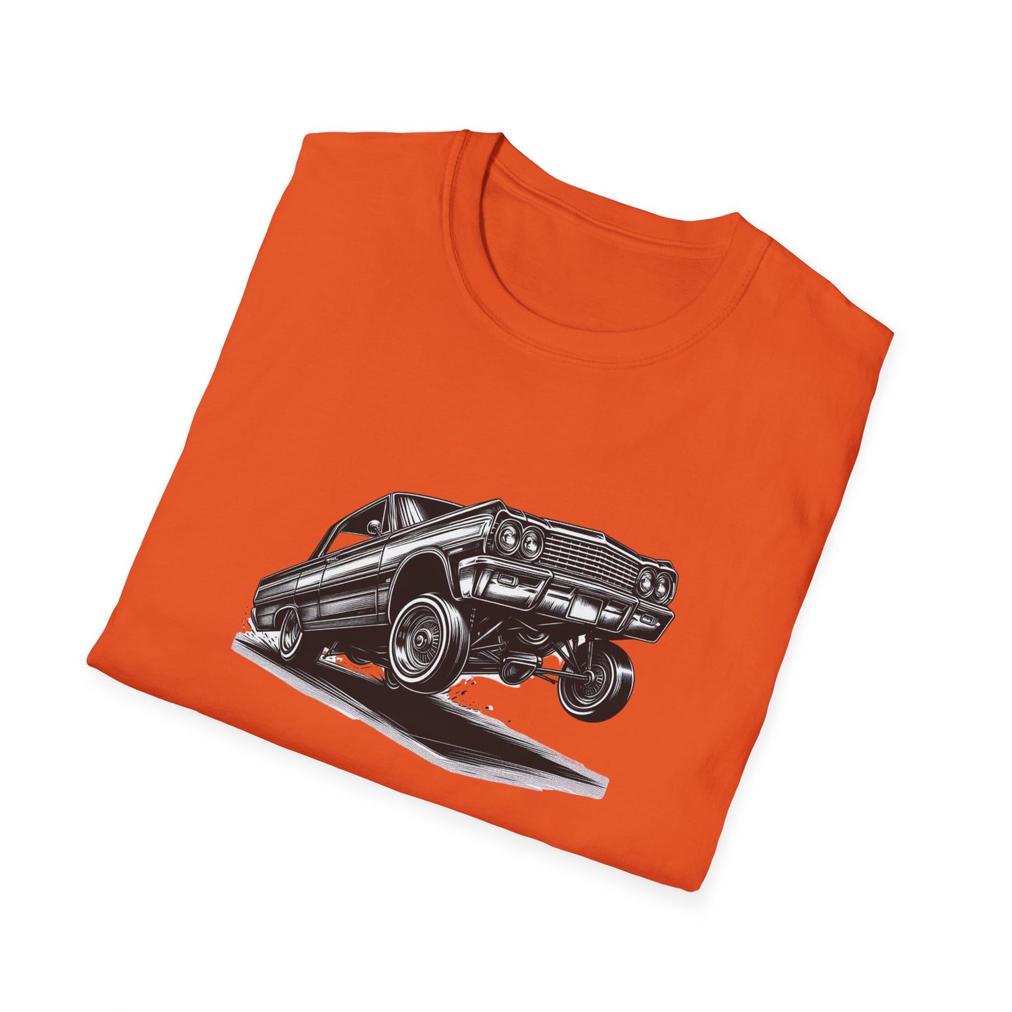 1964 Chevy Impala Hydraulics Lowrider Ink Drawing Graphic T-Shirt - Old School Hip Hop Cholo Art Design - Chicano Car Club Graphic Tee