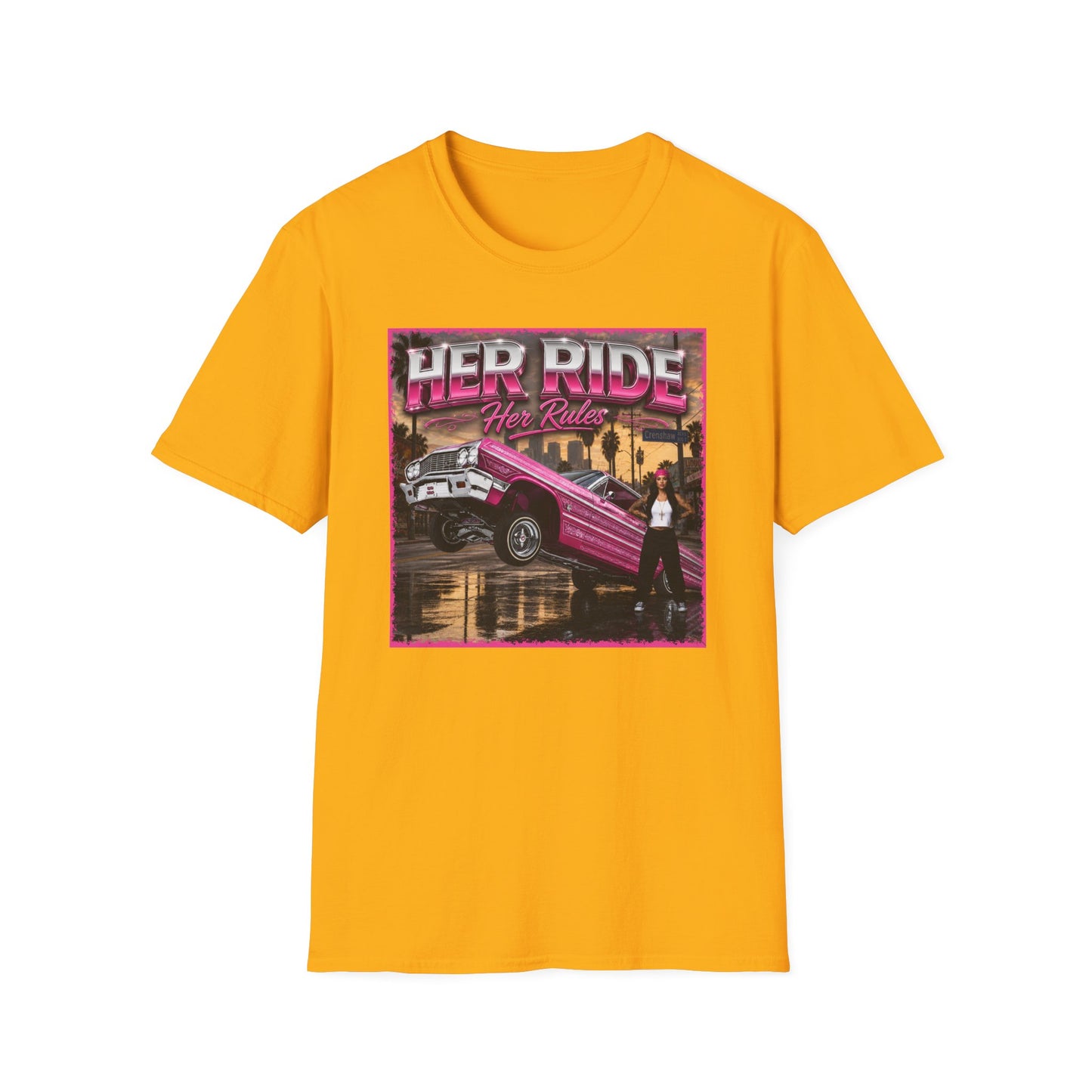 Women Lowrider Shirt, Her Ride Her Rules Tee, Pink Classic Car Graphic Shirt, Car Enthusiast Gift, Retro Auto Tee