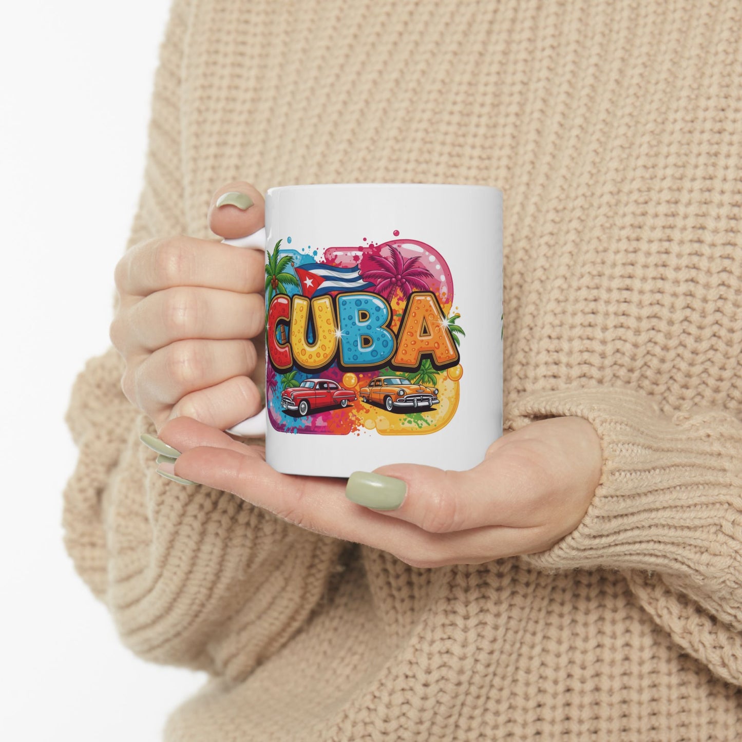 Colorful Cuban Flag Ceramic Mug, 11oz 15oz - Vibrant Cuba Souvenir Coffee Cup, Patriotic Tea Mug, Cuban American Gift, Kitchen Decor