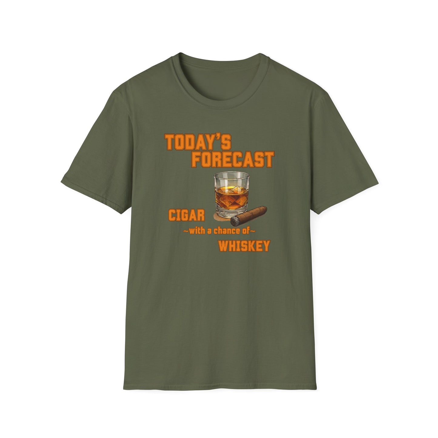 Today's Forecast Cigar with a chance of Whiskey Unisex T-Shirt, BBQ Pool Party Shirt, Fathers Day Gift, Relaxation Leisure, Cigar lover Gift