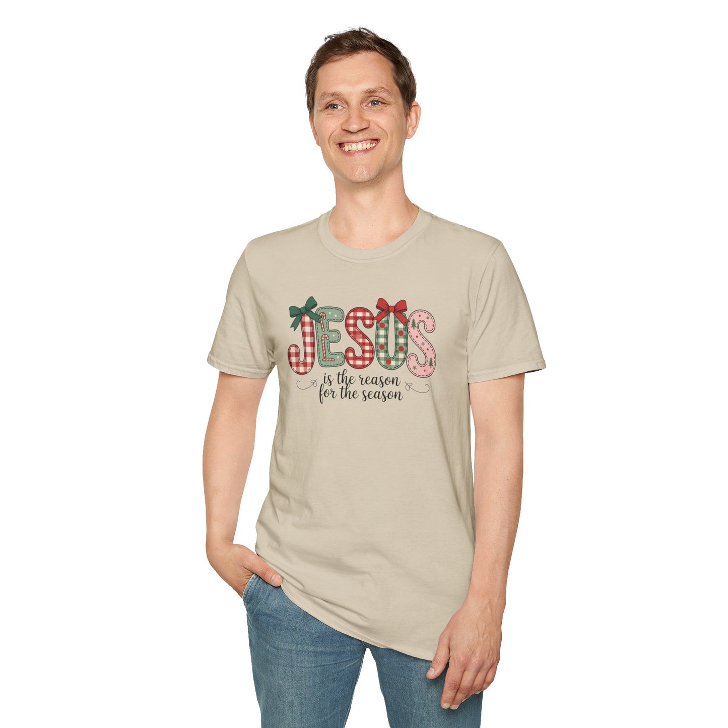 Jesus Is the Reason for the Season Christmas T-Shirt – Cute Plaid Holiday Christian Tee with Bows