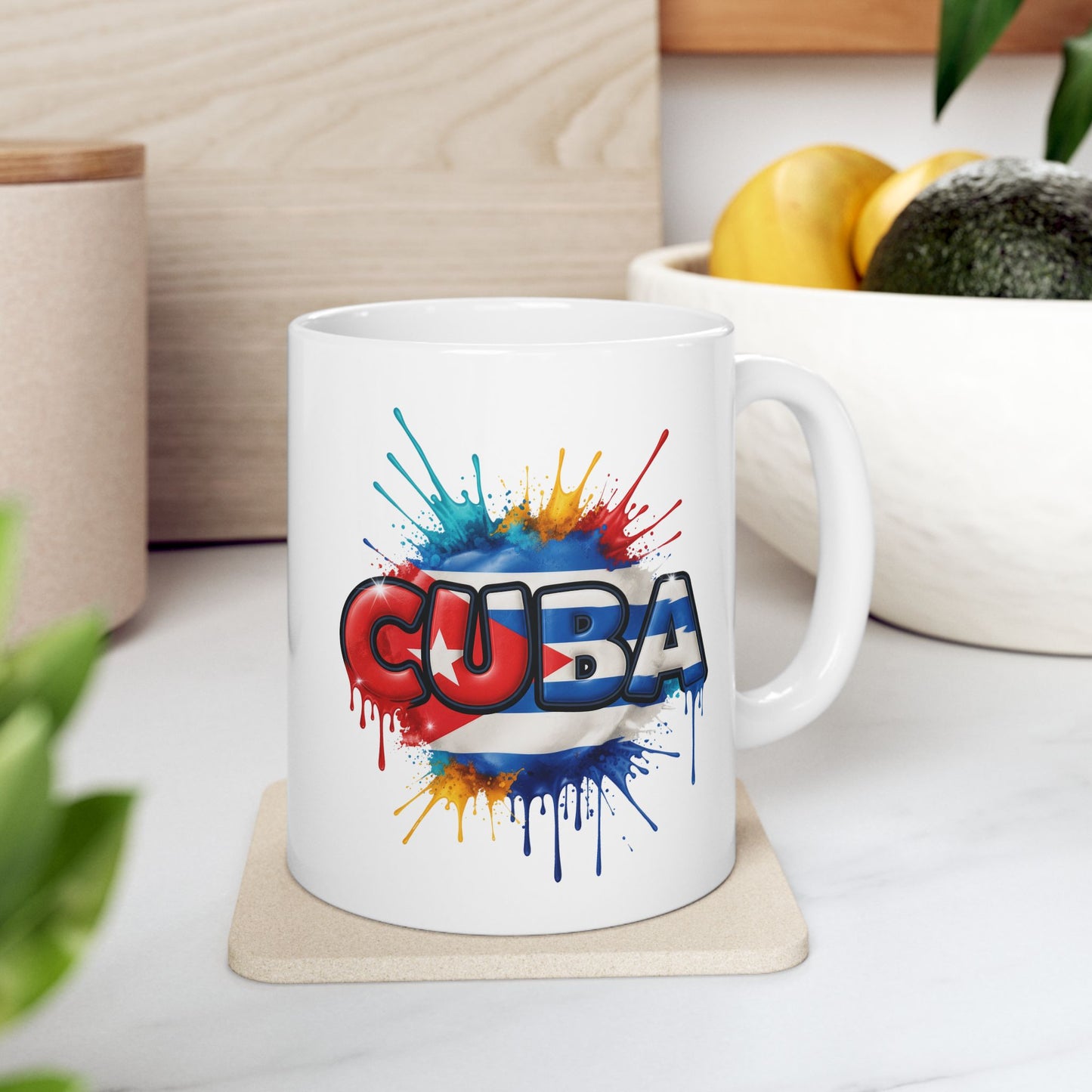 Colorful Cuban Flag Ceramic Mug, 11oz 15oz - Vibrant Cuba Souvenir Coffee Cup, Patriotic Tea Mug, Cuban American Gift, Kitchen Decor