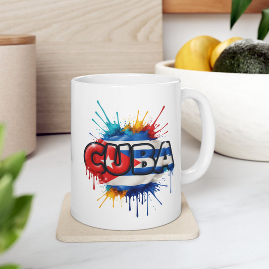 Colorful Cuban Flag Ceramic Mug, 11oz 15oz - Vibrant Cuba Souvenir Coffee Cup, Patriotic Tea Mug, Cuban American Gift, Kitchen Decor