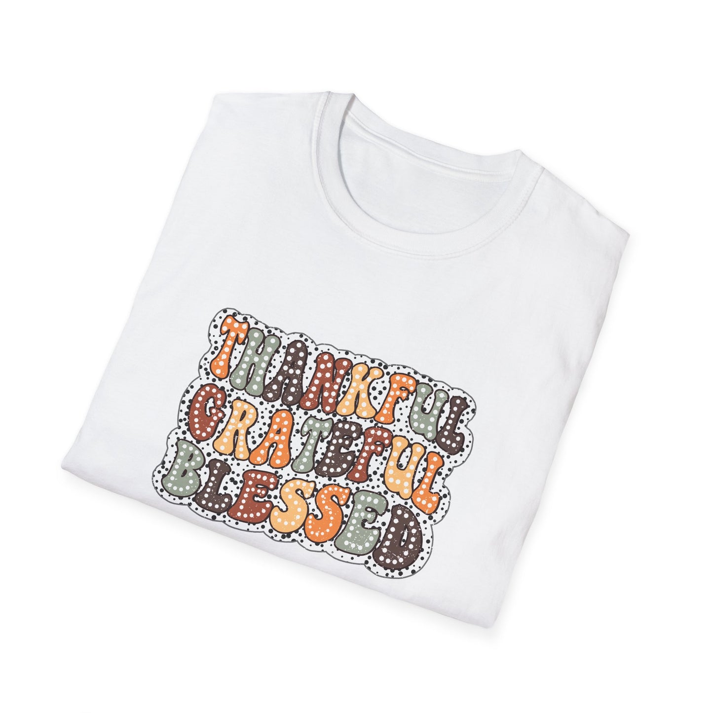 Fall Unisex Softstyle T-Shirt with Inspirational Words Thankful Grateful Blessed, Religious Fall Tee, Hope Shirt, Thanksgiving Shirt