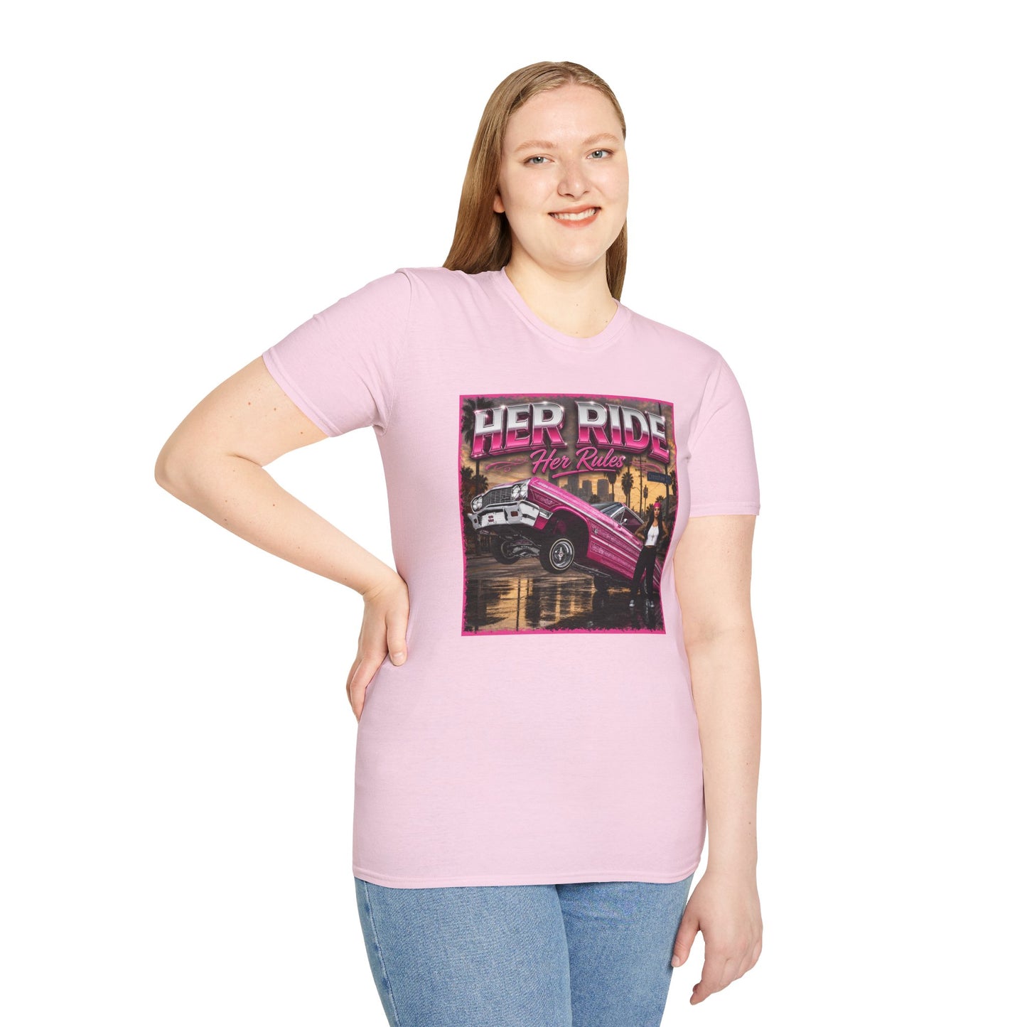 Women Lowrider Shirt, Her Ride Her Rules Tee, Pink Classic Car Graphic Shirt, Car Enthusiast Gift, Retro Auto Tee