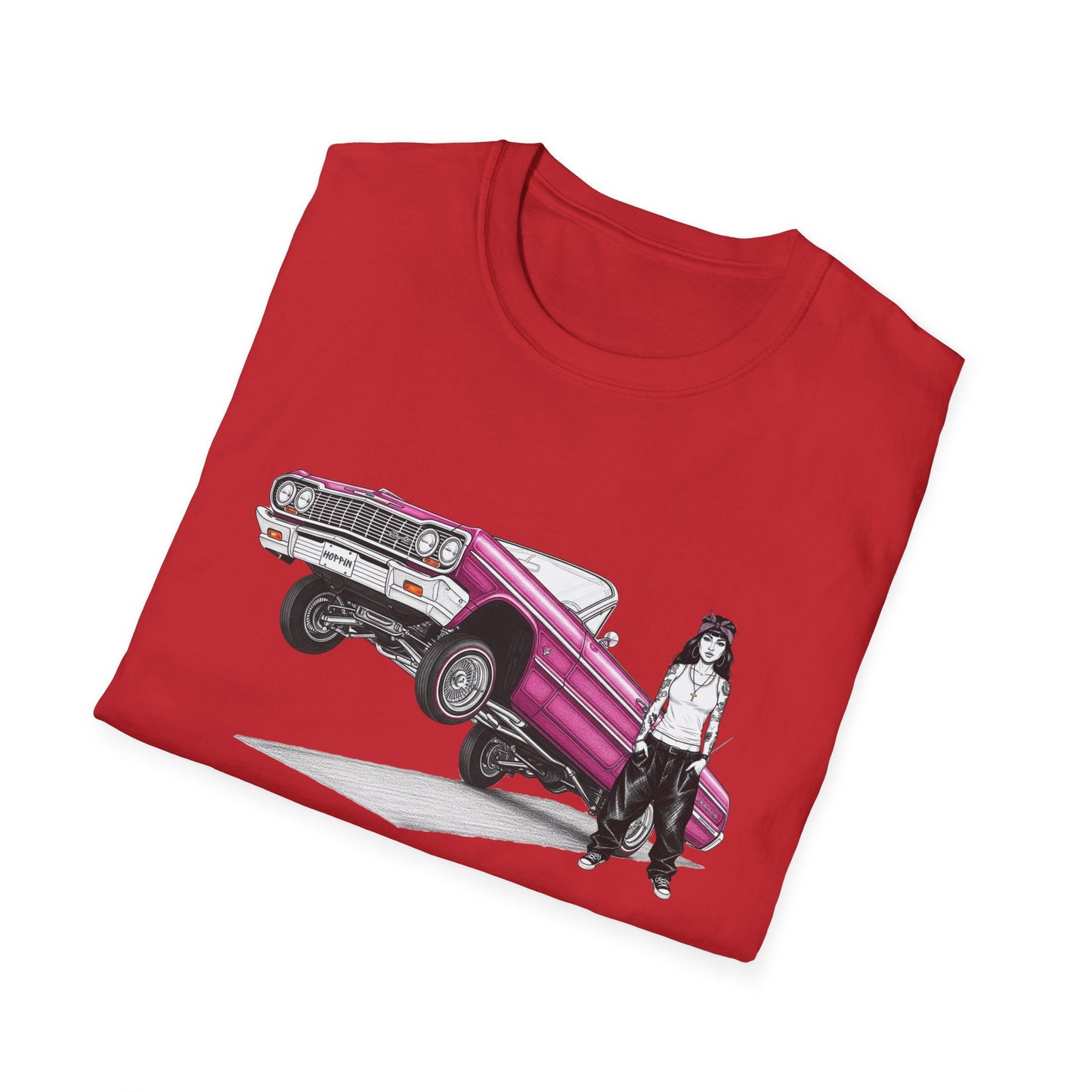 1964 Chevy Impala Hydraulics Lowrider Ink Drawing T-Shirt - Old School Hip Hop Cholo Art Tee Design - Chicano Car Club Graphic Tee