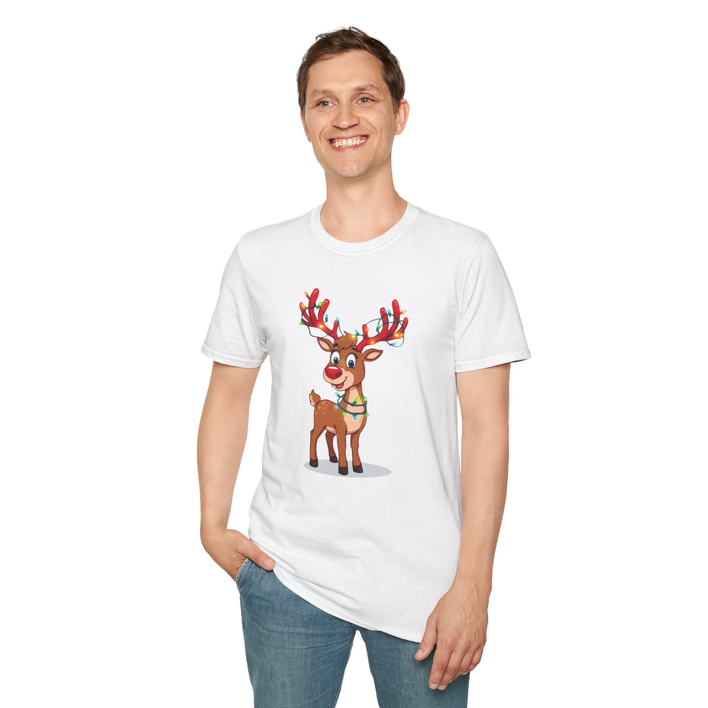 Smiling Reindeer with Christmas Lights Shirt, Family Christmas Shirts, Christmas T Shirt, Holiday Shirt, Cute Xmas Shirt for the family, Holiday Gift