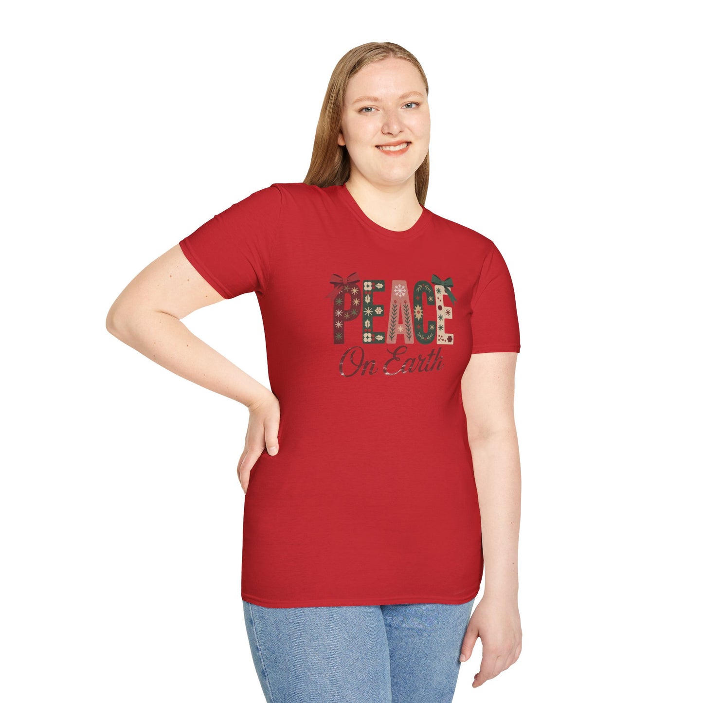 Joy and Peace Christmas T-Shirt – Festive Holiday Typography Tee with Wreath Design, Inspirational Christmas Shirt