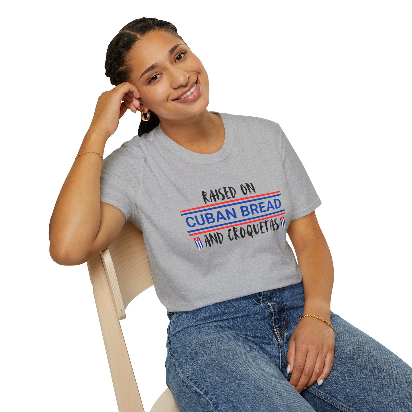 Raised on Cuban Bread and Croquetas T-Shirt, Cute Graphic Tee for Hispanic Heritage, Cuban Food Heritage, Latin roots Tee, Hispanic Gift