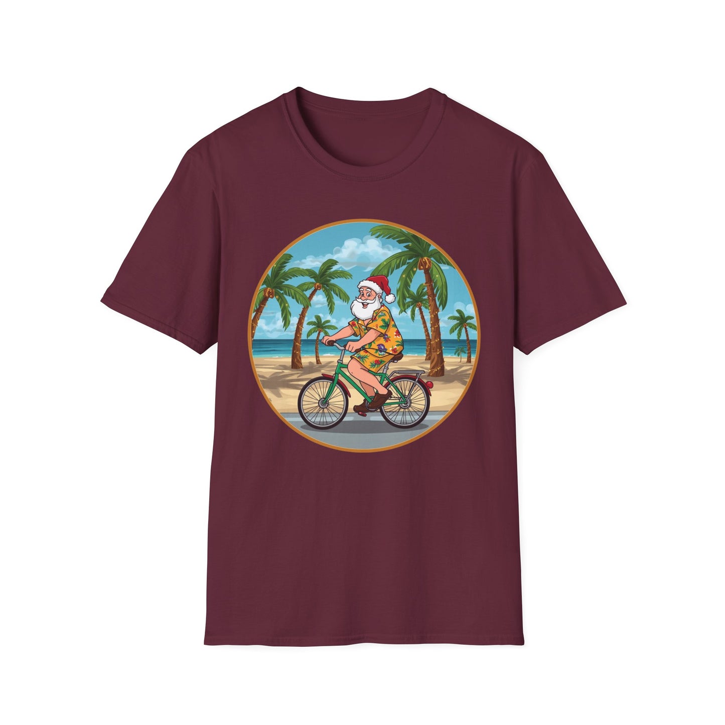 Tropical Santa riding a bicycle shirt, Family Christmas Shirts, Christmas T Shirt, Holiday Shirt, Cute Xmas Shirt for the family, Holiday Gift