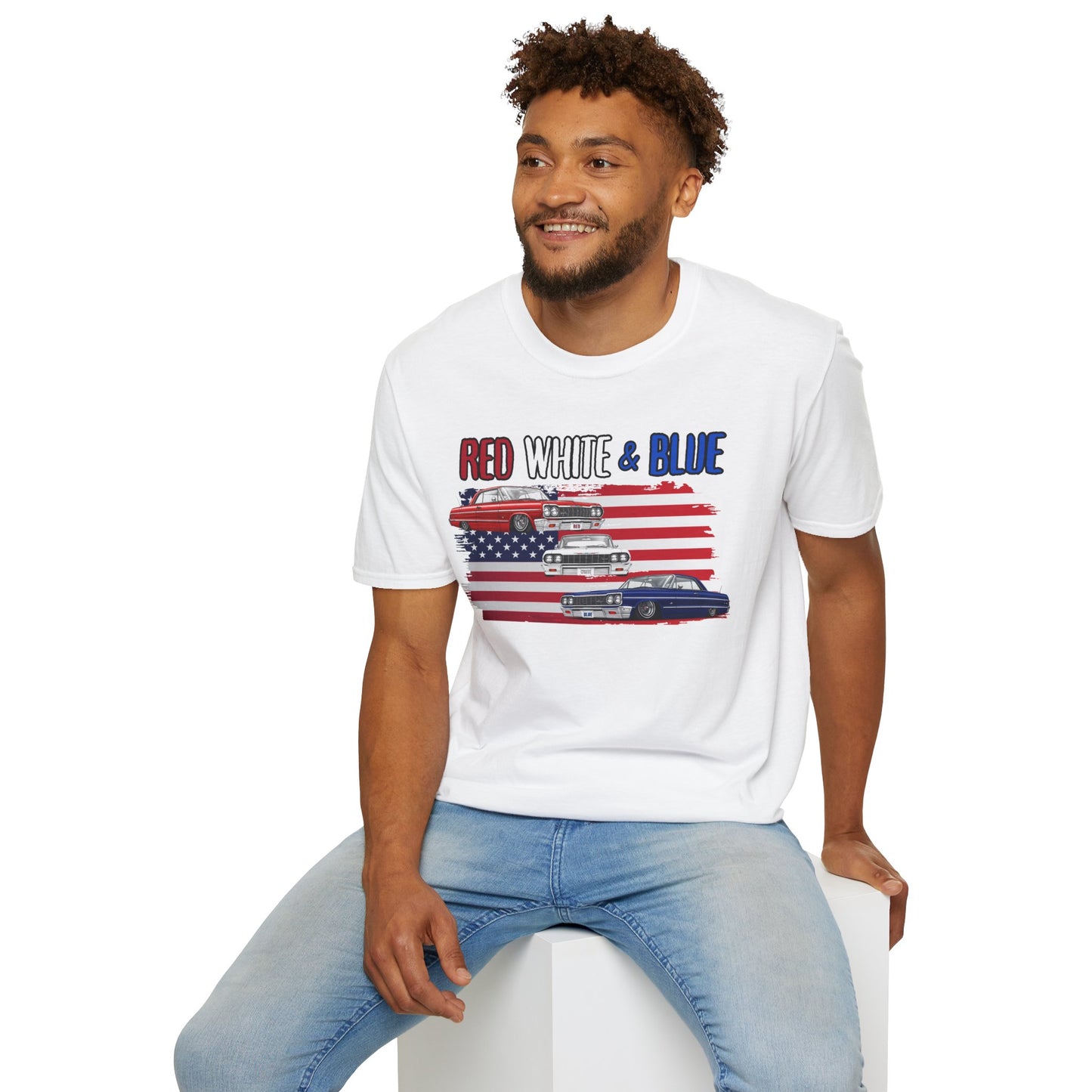 Patriotic Lowrider Shirt, Red White and Blue Car Tee, Classic Car Shirt, 4th of July Car Lover Gift, Unisex Auto Tee