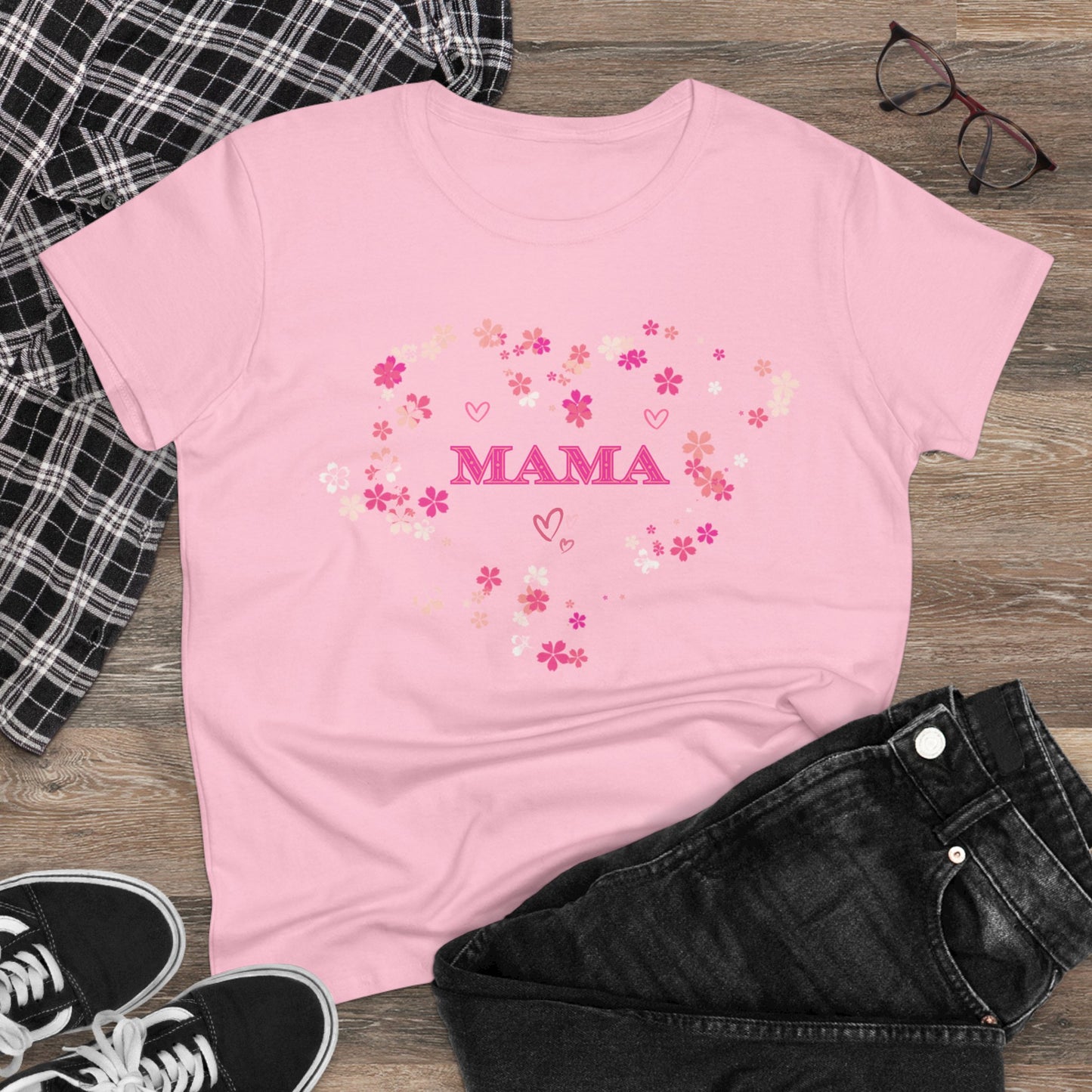 Floral Mama Women's Tee, Mother's Day Shirt, Heart Print Shirt, Mom Gift Shirt, Motherhood Tee, Mom Gift, MAMA Pride Shirt
