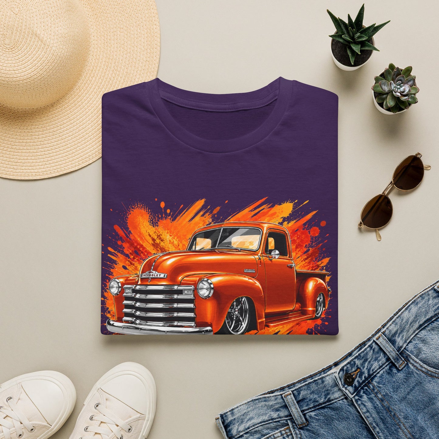 Orange Classic Truck T-Shirt, Vintage Pickup Graphic Tee, Custom Truck Shirt for Car Lovers
