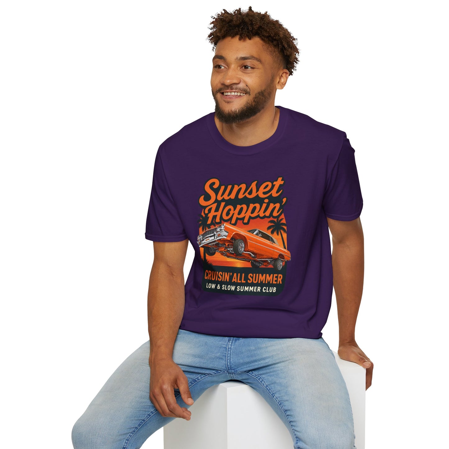 Lowrider Summer Shirt, Sunset Hoppin Tee, Cruisin All Summer Graphic Shirt, Low and Slow Car Tee, Unisex Car Lover Gift