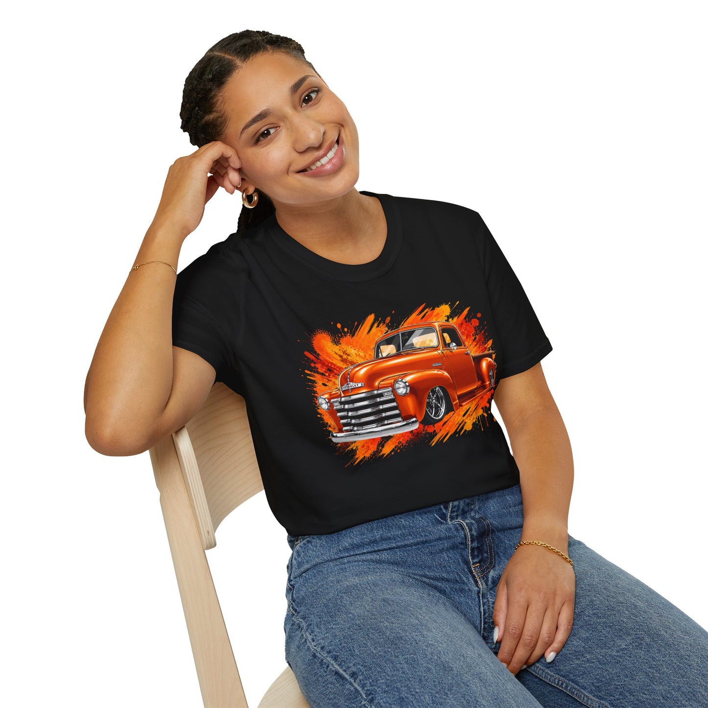 Orange Classic Truck T-Shirt, Vintage Pickup Graphic Tee, Custom Truck Shirt for Car Lovers