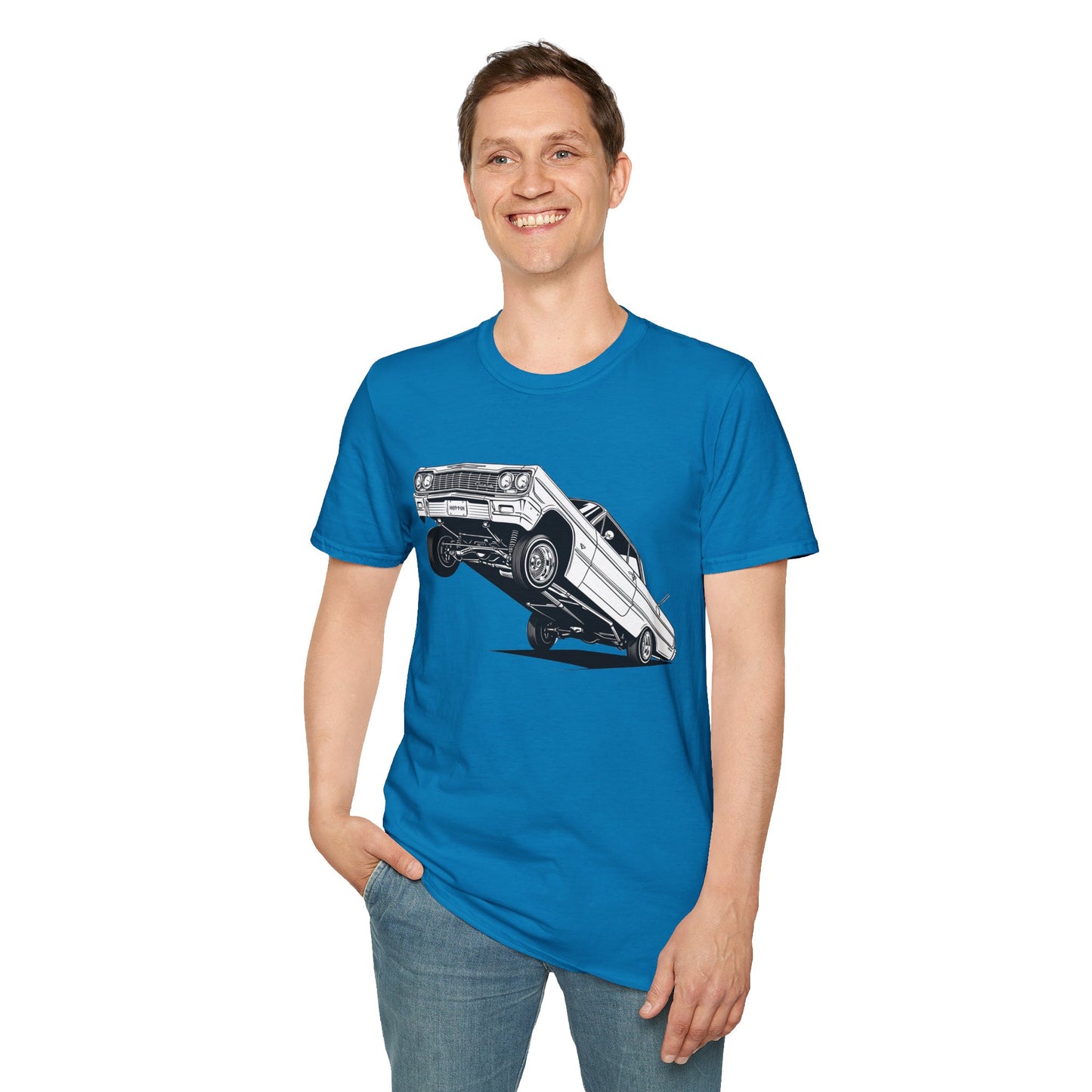 1964 Chevy Impala Hydraulics Lowrider Ink Drawing T-Shirt - Old School Hip Hop Cholo Art Tee Design - Chicano Car Club Graphic Tee