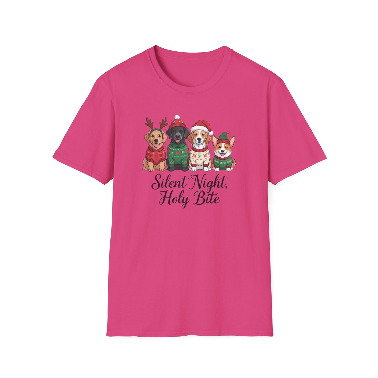 Silent Night Holy Bite Christmas Dog T-Shirt – Cute Holiday Puppy Sweater Tee, Funny Christmas Dog Lover Shirt
