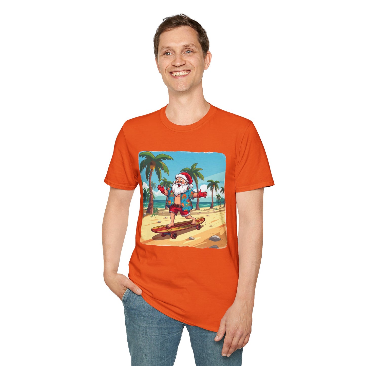 Tropical Santa riding a longboard shirt, Family Christmas Shirts, Christmas T Shirt, Holiday Shirt, Cute Xmas Shirt for the family, Holiday Gift