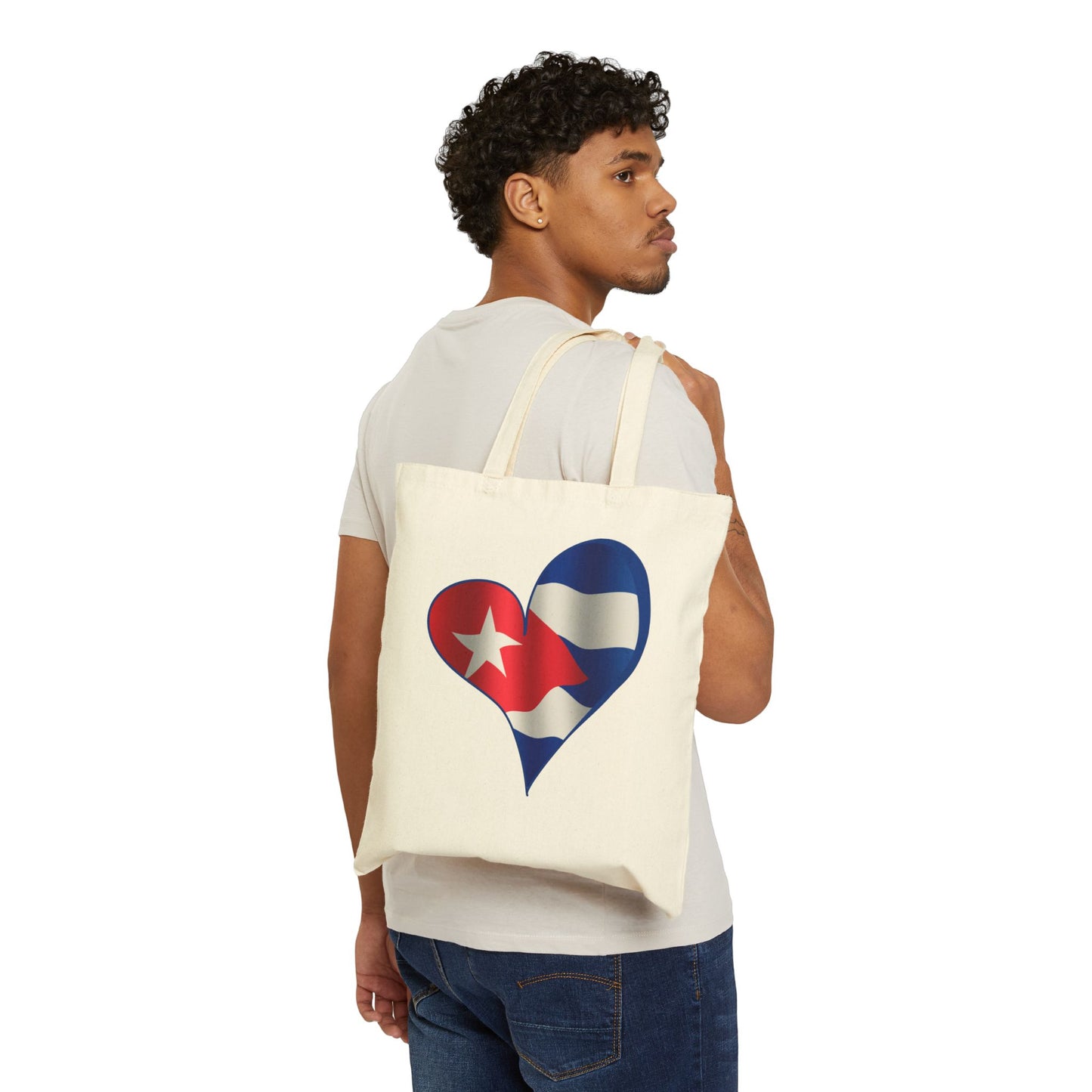 Cuba Flag Heart Tote Bag, Cotton Canvas Grocery Shopping Beach Handbag, Cuban Pride Gift, Patriotic Shoulder Bag, Reusable Eco-Friendly