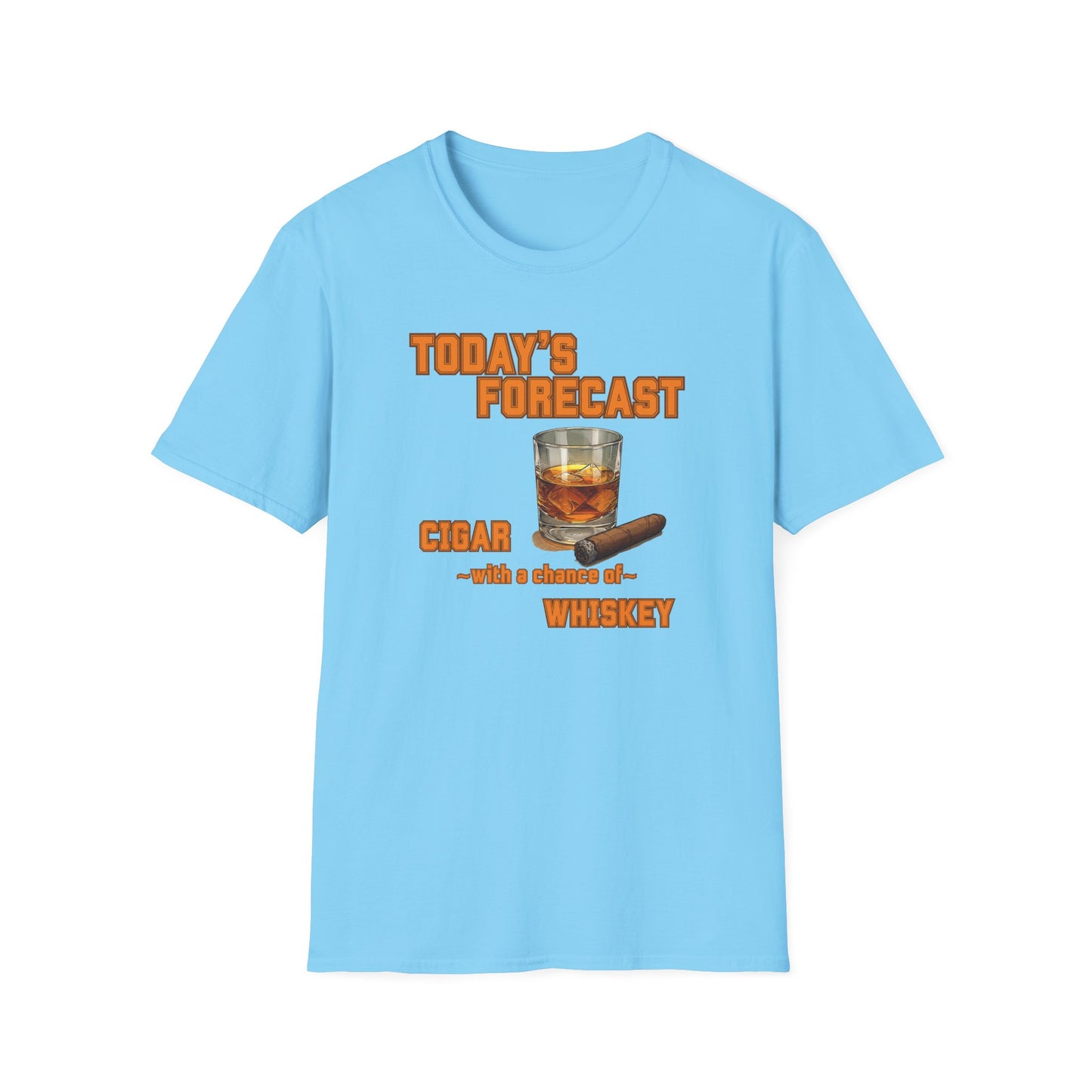 Today's Forecast Cigar with a chance of Whiskey Unisex T-Shirt, BBQ Pool Party Shirt, Fathers Day Gift, Relaxation Leisure, Cigar lover Gift