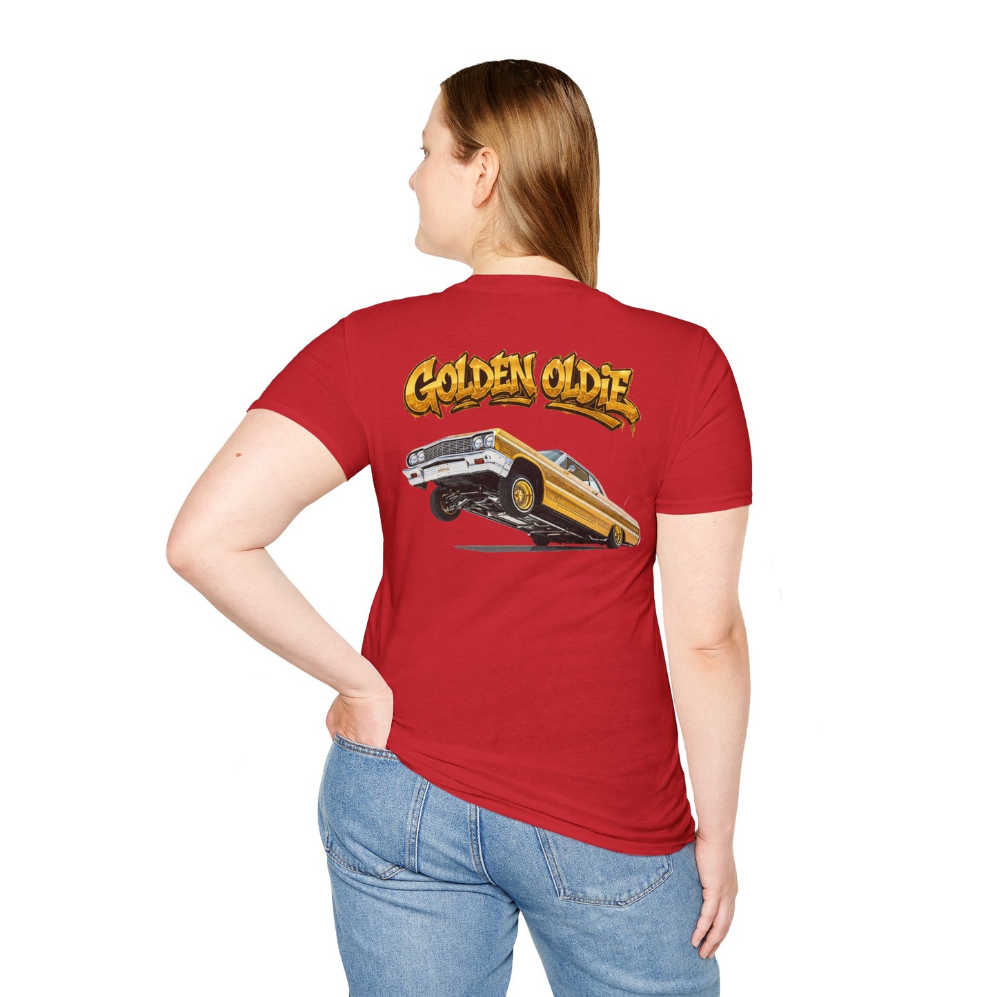 Back Print Lowrider Shirt, Golden Oldie Classic Car Tee, Vintage Car Enthusiast Shirt, Retro Auto Gift, Unisex Car Lover Tee
