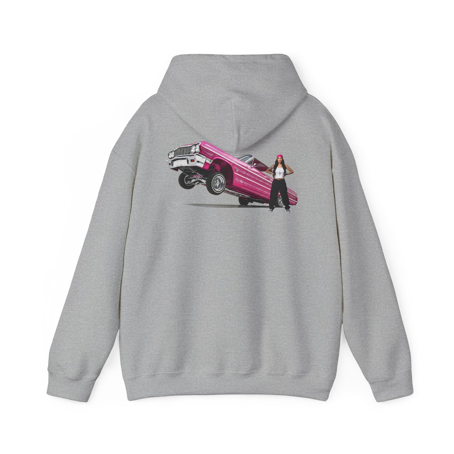 1964 Chevy Impala Hydraulics Lowrider Ink Drawing Hoodie - Old School Hip Hop Cholo Art Design - Chicano Car Club Graphic Hoodie