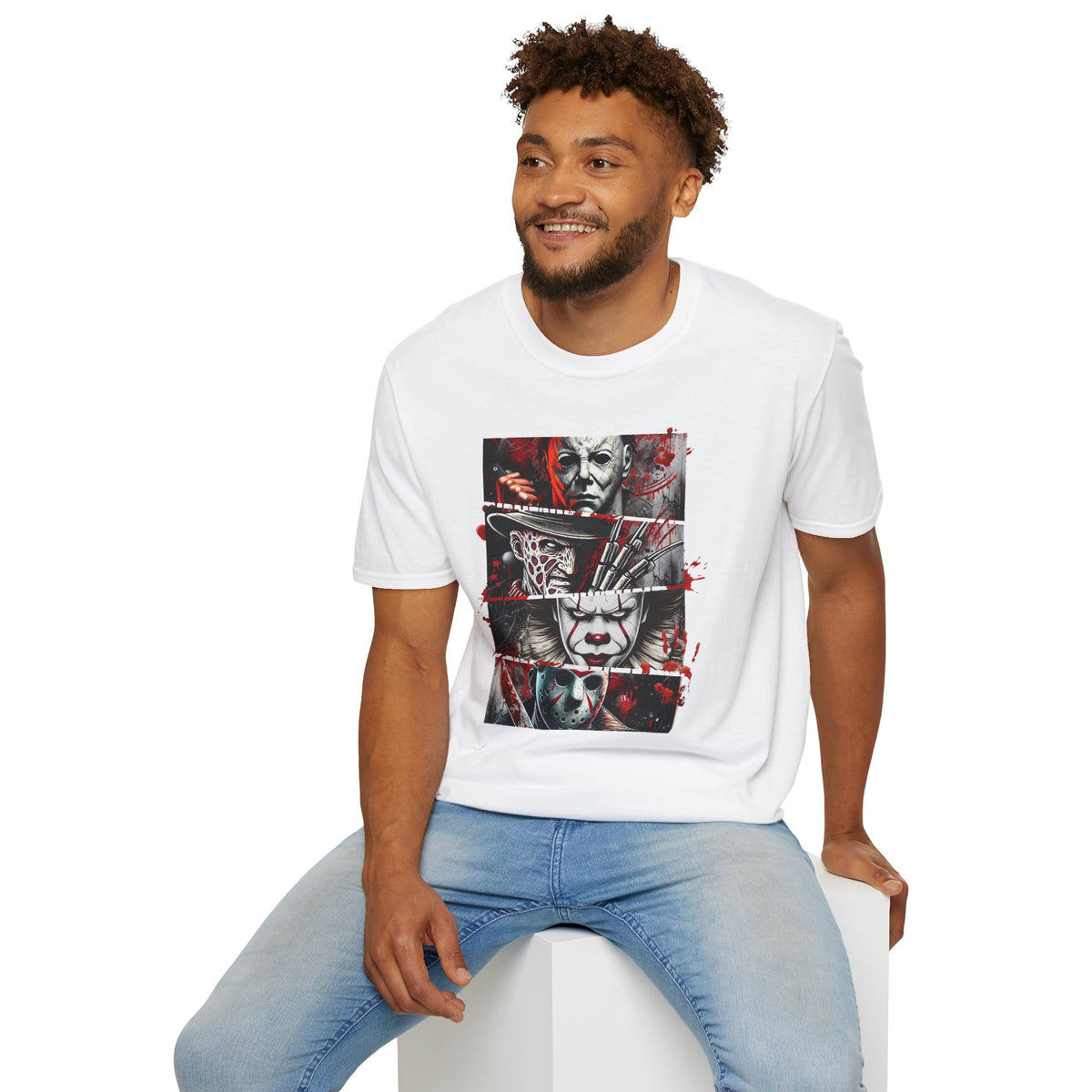 Horror Movie Villains Halloween Softstyle T-Shirt, Scary Movie Tee, Halloween Shirt, Horror Movie Fan Gift, Horror Movie Characters