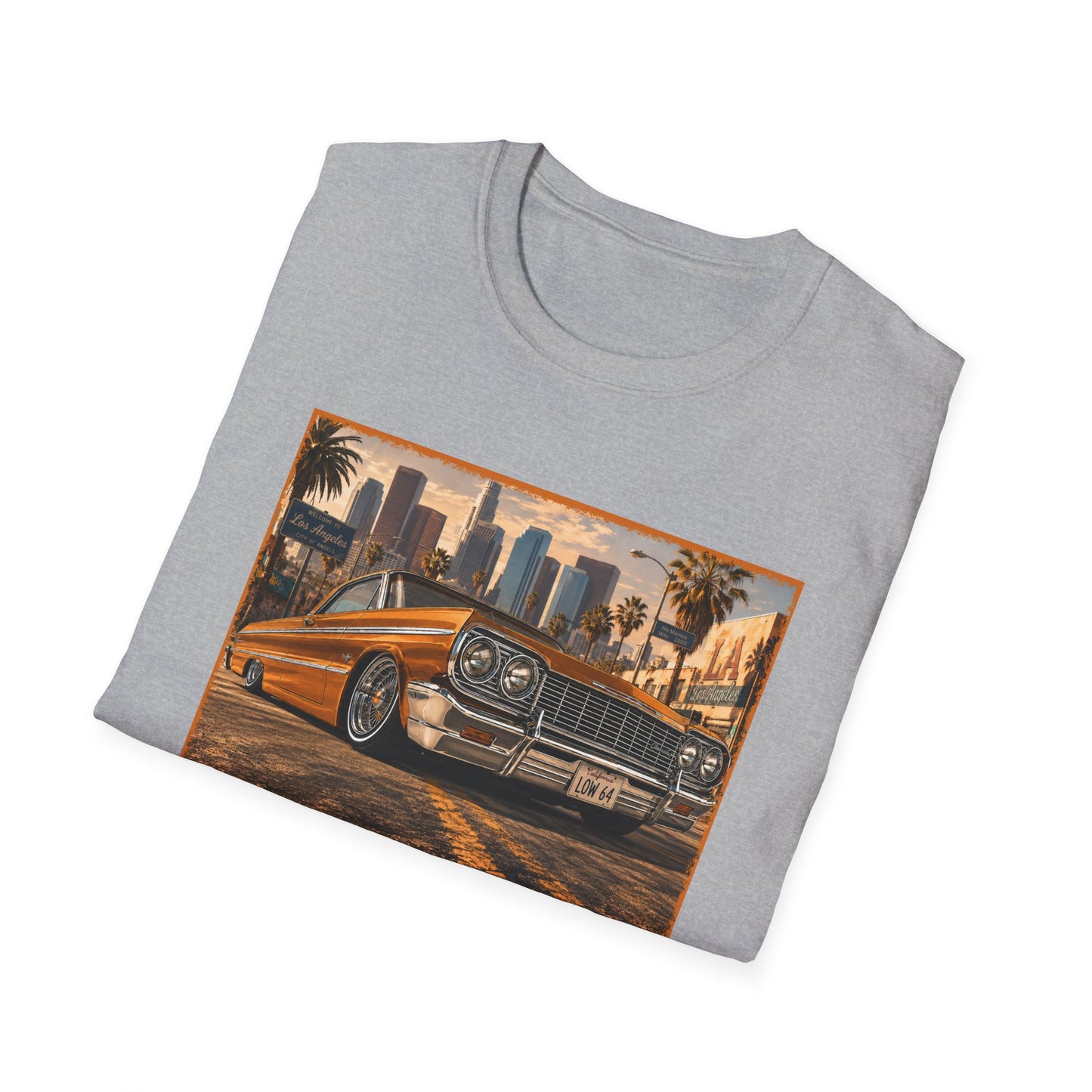 Los Angeles Lowrider T-Shirt, Orange Classic Car Graphic Tee, 1964 Style Car Shirt for Car Lovers