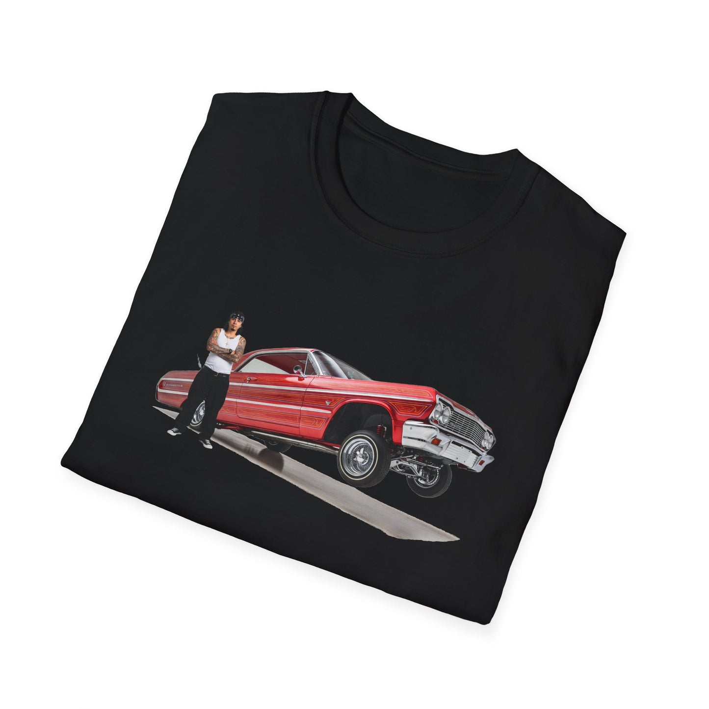 1964 Chevy Impala Hydraulics Lowrider Hoppin' graphic T-Shirt - Old School Hip Hop Cholo Art Tee Design - Chicano Car Club Graphic Tee
