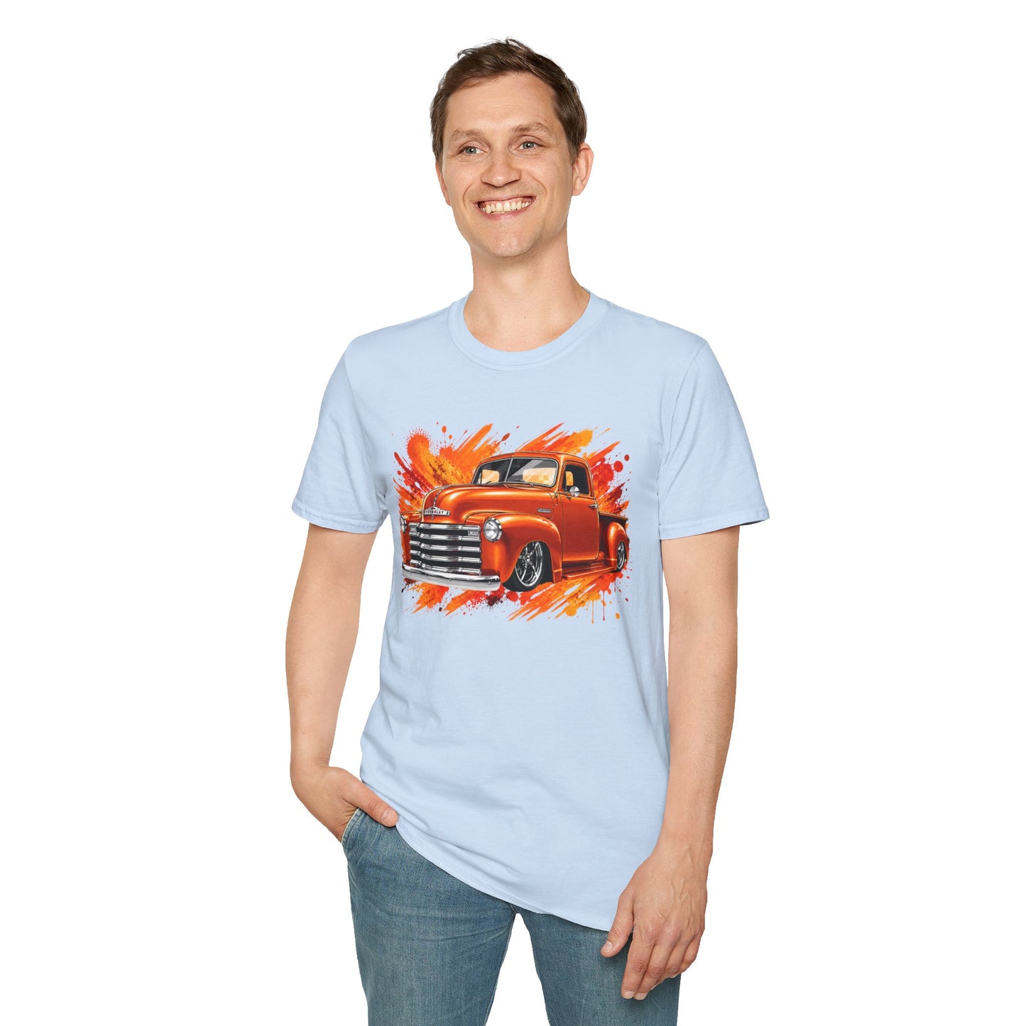 Orange Classic Truck T-Shirt, Vintage Pickup Graphic Tee, Custom Truck Shirt for Car Lovers