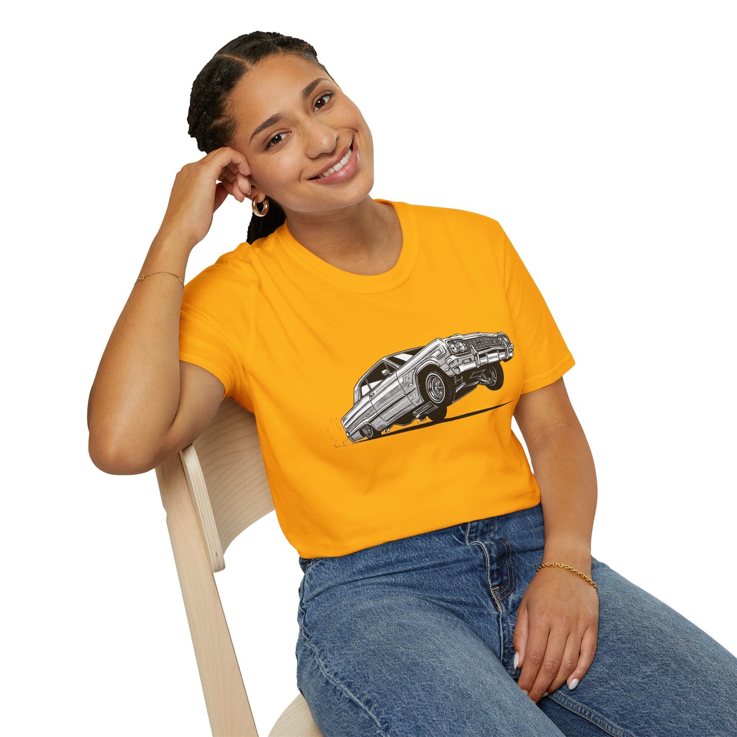 1964 Chevy Impala Hydraulics Lowrider Ink Drawing T-Shirt - Old School Hip Hop Cholo Art Tee Design - Chicano Car Club Graphic Tee