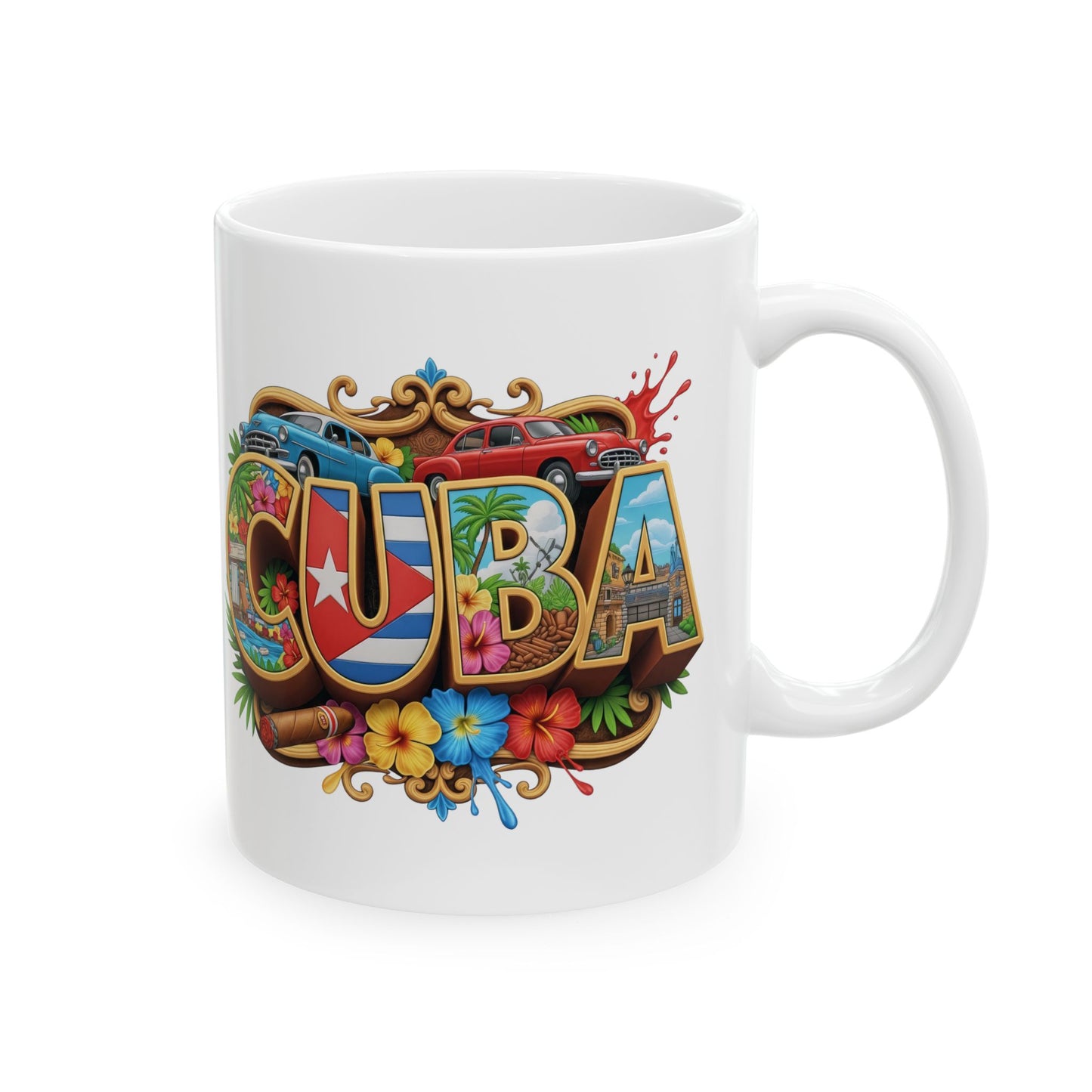 Colorful Cuban Flag Ceramic Mug, 11oz 15oz - Vibrant Cuba Souvenir Coffee Cup, Patriotic Tea Mug, Cuban American Gift, Kitchen Decor