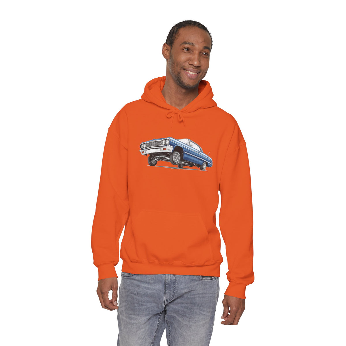 Classic Car Hoodie, Lowrider Car Hoodie, Blue Vintage Car Sweatshirt, Car Enthusiast Gift, Unisex Automotive Hoodie
