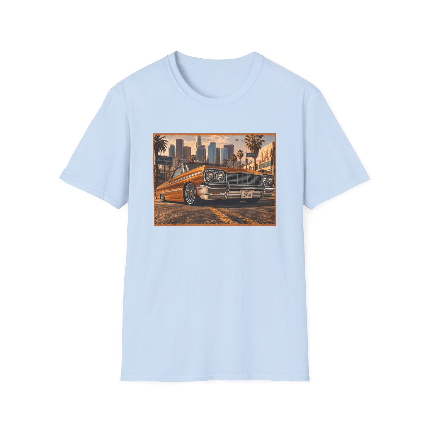 Los Angeles Lowrider T-Shirt, Orange Classic Car Graphic Tee, 1964 Style Car Shirt for Car Lovers