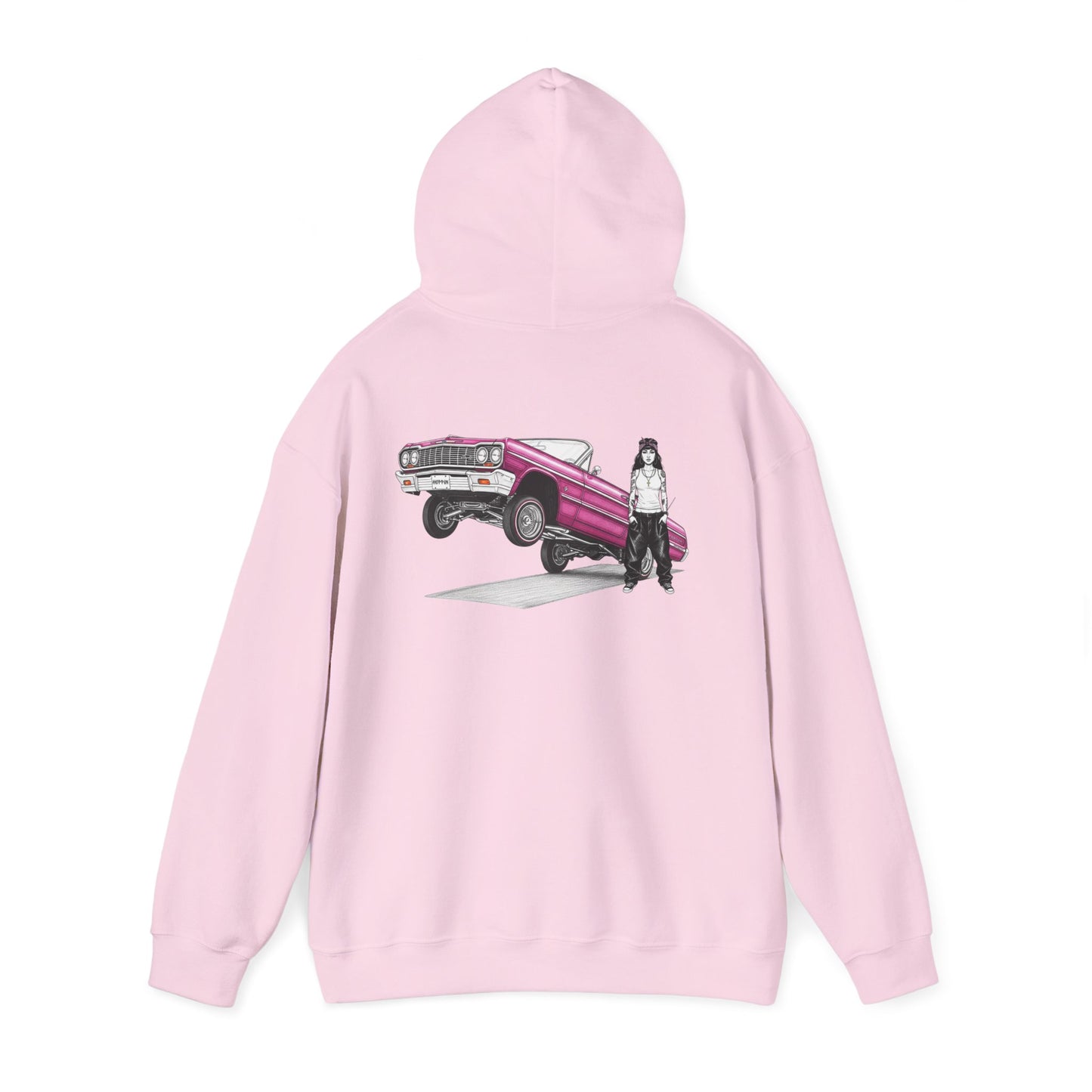 1964 Chevy Impala Hydraulics Lowrider Ink Drawing Hoodie - Old School Hip Hop Cholo Art Design - Chicano Car Club Graphic Hoodie