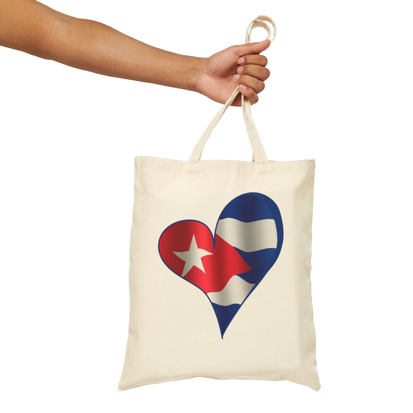 Cuba Flag Heart Tote Bag, Cotton Canvas Grocery Shopping Beach Handbag, Cuban Pride Gift, Patriotic Shoulder Bag, Reusable Eco-Friendly