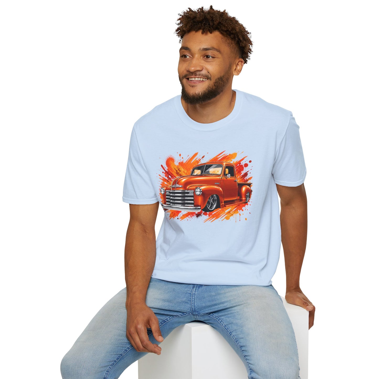 Orange Classic Truck T-Shirt, Vintage Pickup Graphic Tee, Custom Truck Shirt for Car Lovers