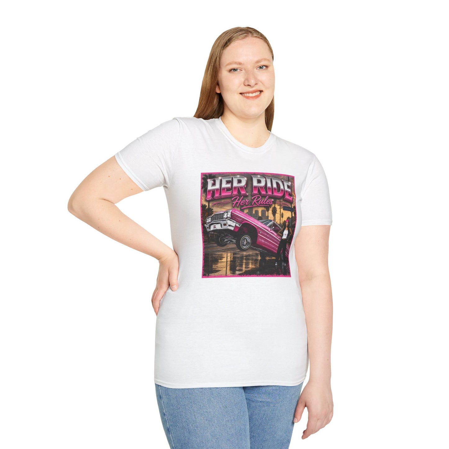 Women Lowrider Shirt, Her Ride Her Rules Tee, Pink Classic Car Graphic Shirt, Car Enthusiast Gift, Retro Auto Tee