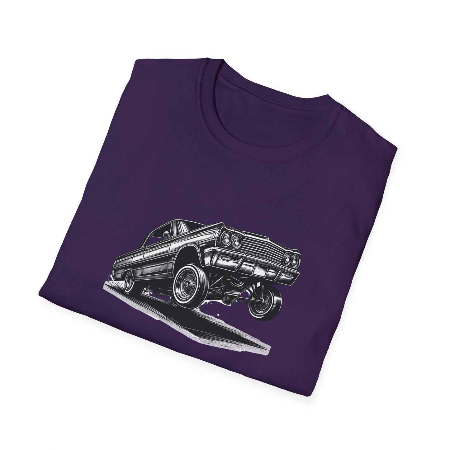 1964 Chevy Impala Hydraulics Lowrider Ink Drawing Graphic T-Shirt - Old School Hip Hop Cholo Art Design - Chicano Car Club Graphic Tee