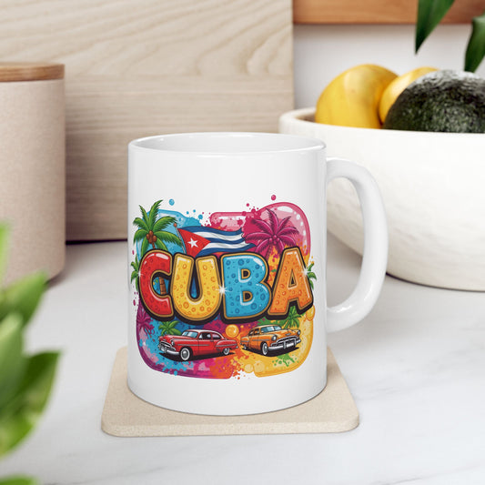 Colorful Cuban Flag Ceramic Mug, 11oz 15oz - Vibrant Cuba Souvenir Coffee Cup, Patriotic Tea Mug, Cuban American Gift, Kitchen Decor
