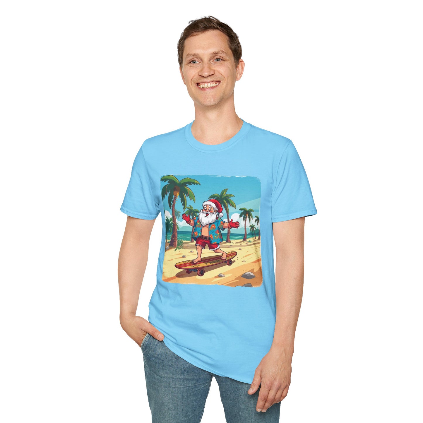 Tropical Santa riding a longboard shirt, Family Christmas Shirts, Christmas T Shirt, Holiday Shirt, Cute Xmas Shirt for the family, Holiday Gift