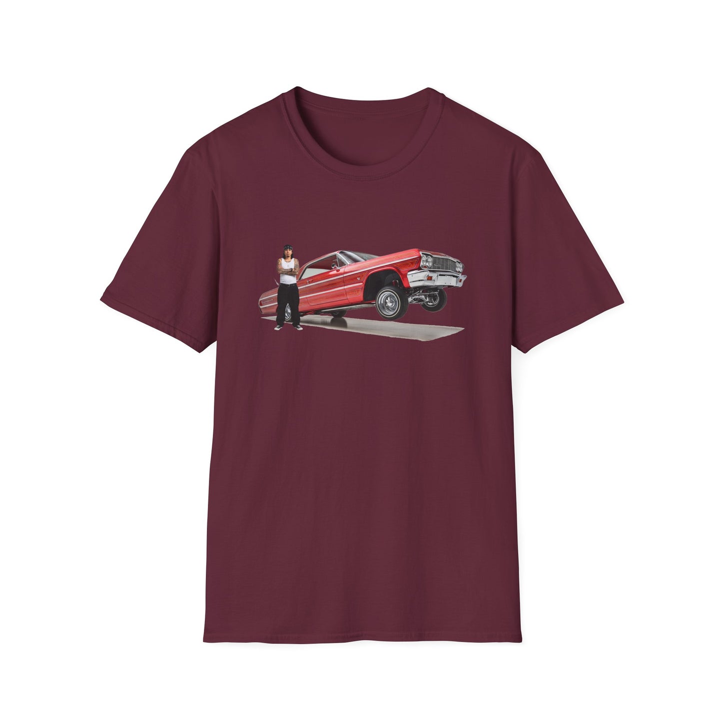 1964 Chevy Impala Hydraulics Lowrider Hoppin' graphic T-Shirt - Old School Hip Hop Cholo Art Tee Design - Chicano Car Club Graphic Tee