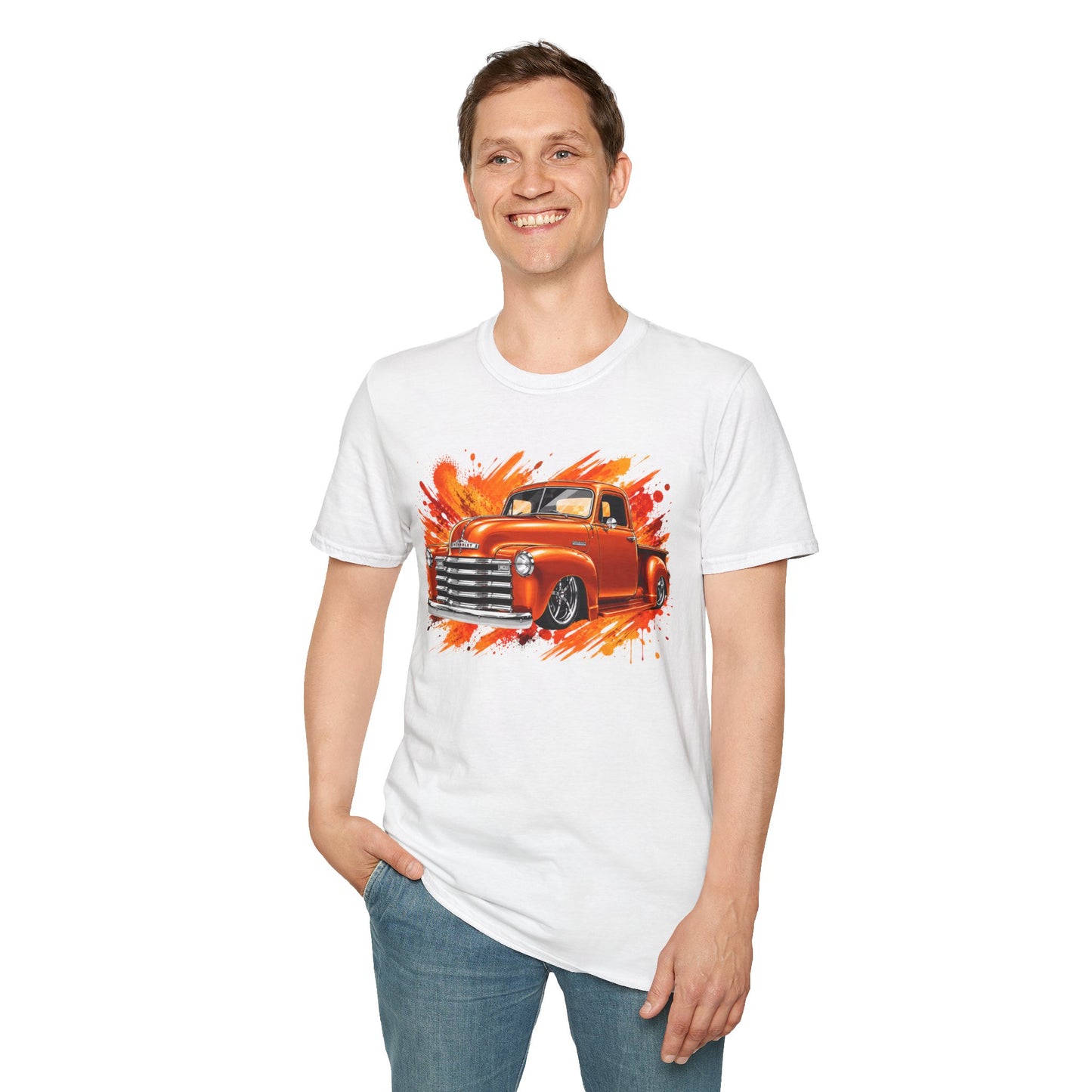 Orange Classic Truck T-Shirt, Vintage Pickup Graphic Tee, Custom Truck Shirt for Car Lovers