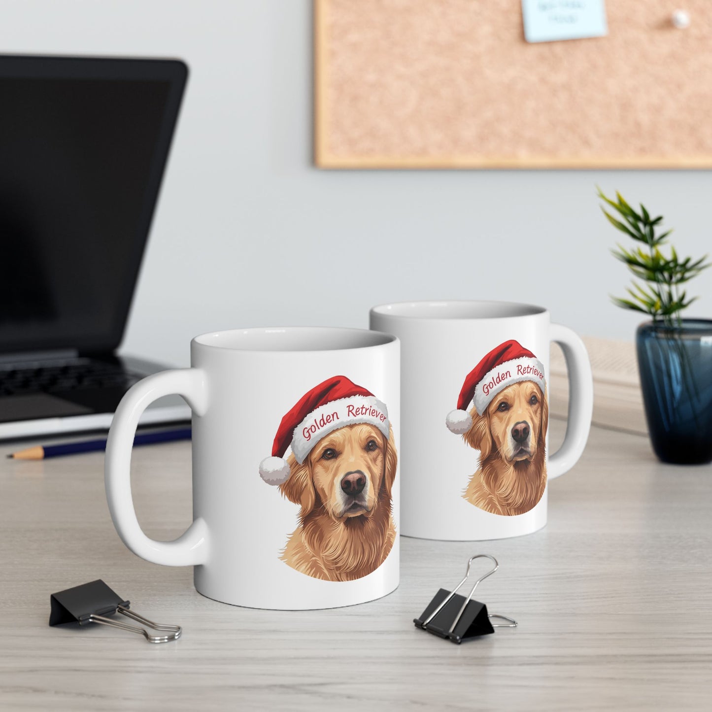 Golden Retriever Holiday Portrait Mug – Cute Holiday Coffee Cup, Festive Golden Retriever Ceramic Mug, Christmas Gift Idea (11oz/15oz)