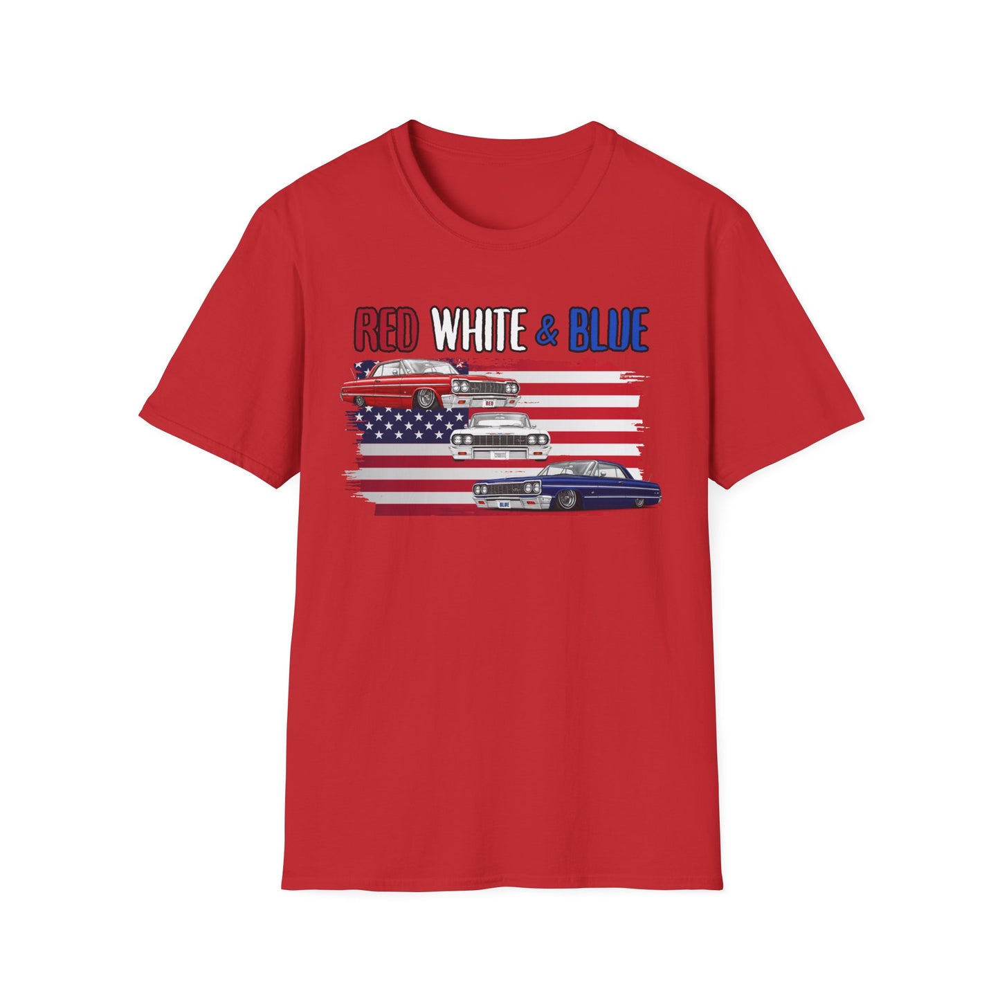 Patriotic Lowrider Shirt, Red White and Blue Car Tee, Classic Car Shirt, 4th of July Car Lover Gift, Unisex Auto Tee