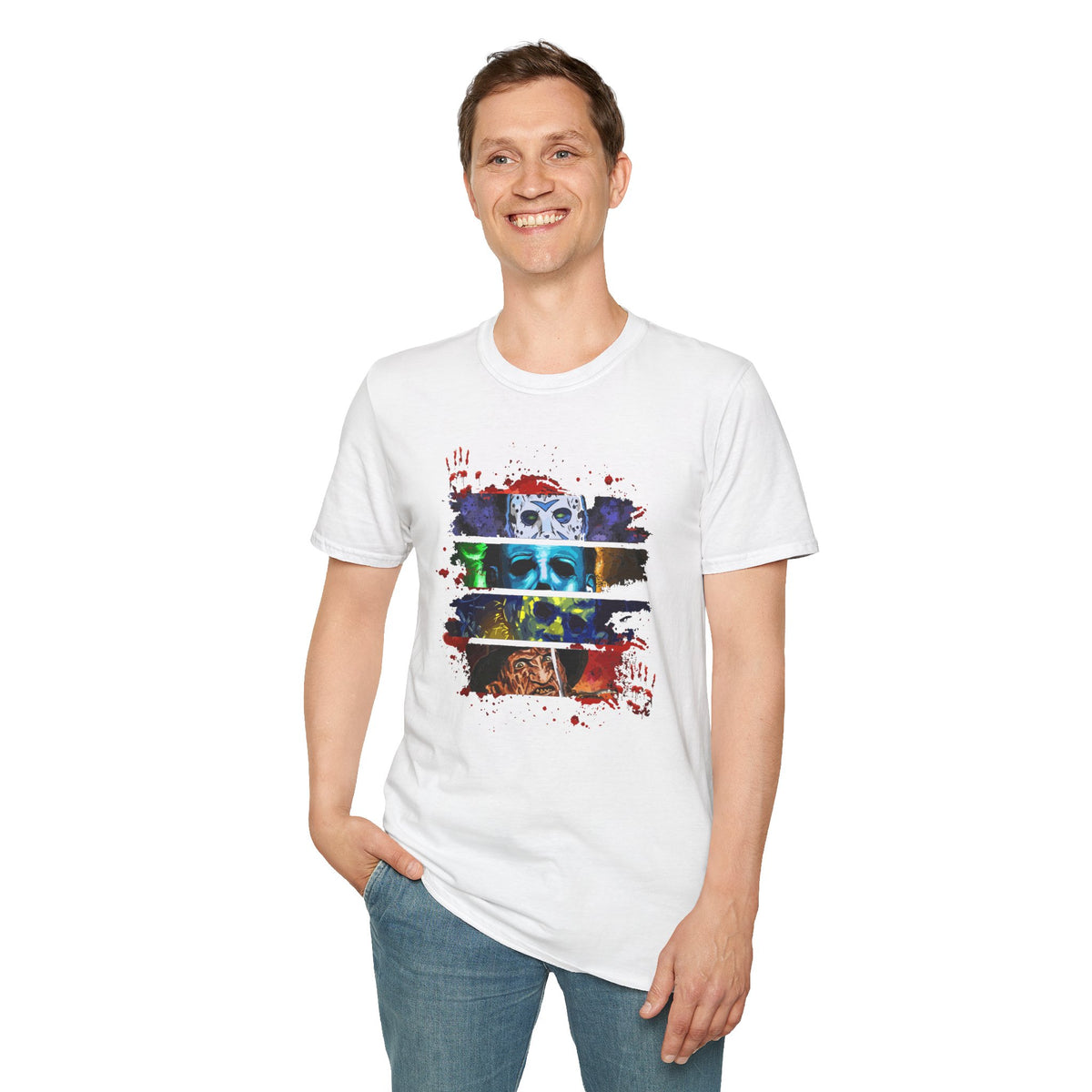 Horror Movie Villains Halloween Softstyle T-Shirt, Scary Movie Tee, Halloween Shirt, Horror Movie Fan Gift, Horror Movie Characters