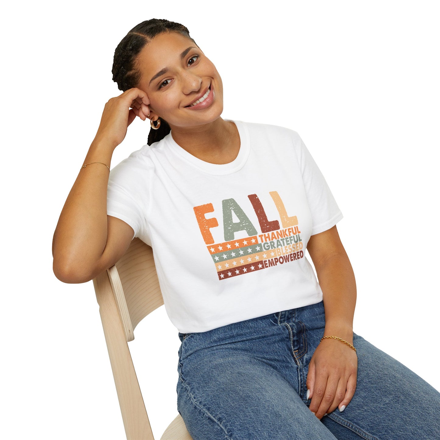Fall Unisex Softstyle T-Shirt with Inspirational Words, Thankful, Grateful, Blessed, Empowered, Fall Tee, Hope Shirt, Thanksgiving Shirt