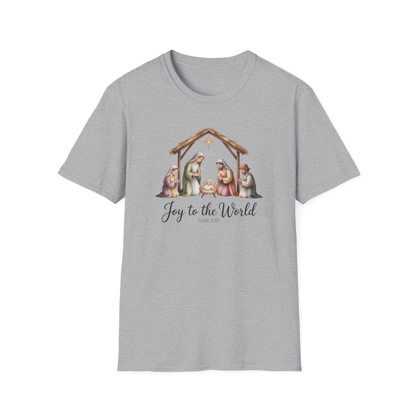 Joy to the World Nativity T-Shirt – Luke 2:10 Christmas Shirt with Holy Family, Christian Holiday Tee
